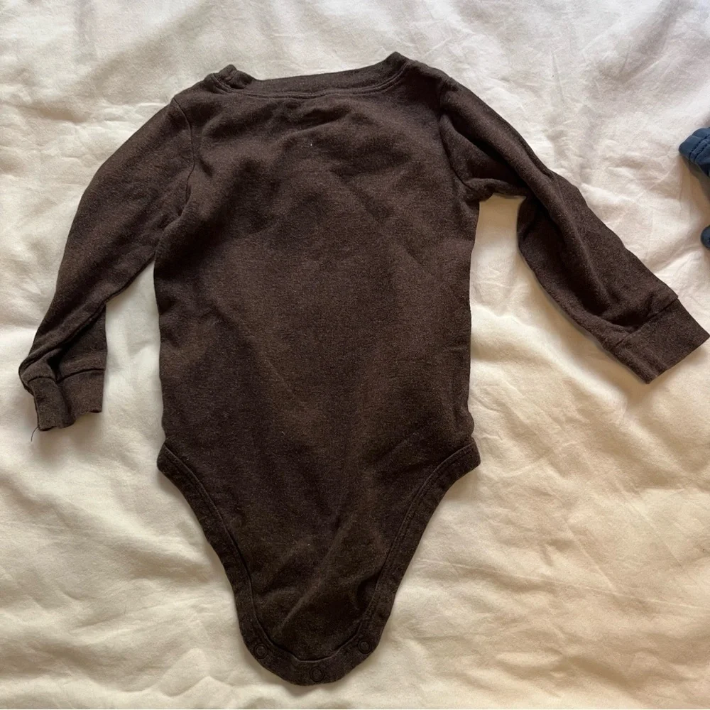 Carter’s Football Onesie Long Sleeve Bodysuit Brown White 18 Months Cotton